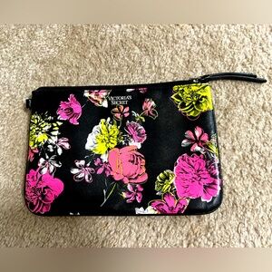 Victoria's Secret Black and Pink Floral Wristlet